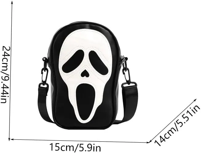 1 Pcs Ghost Face Shoulder Bag Lovely Ghost Face Purse Goth Purses And Handbags for Men And WomenBlack, White