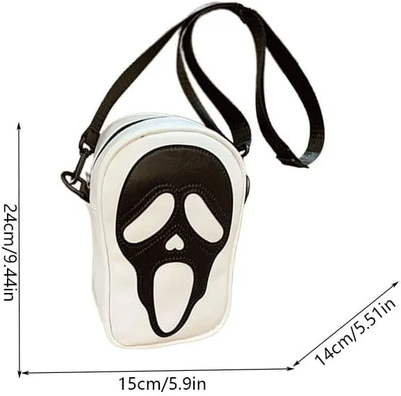 1 Pcs Ghost Face Shoulder Bag Lovely Ghost Face Purse Goth Purses And Handbags for Men And WomenBlack, White
