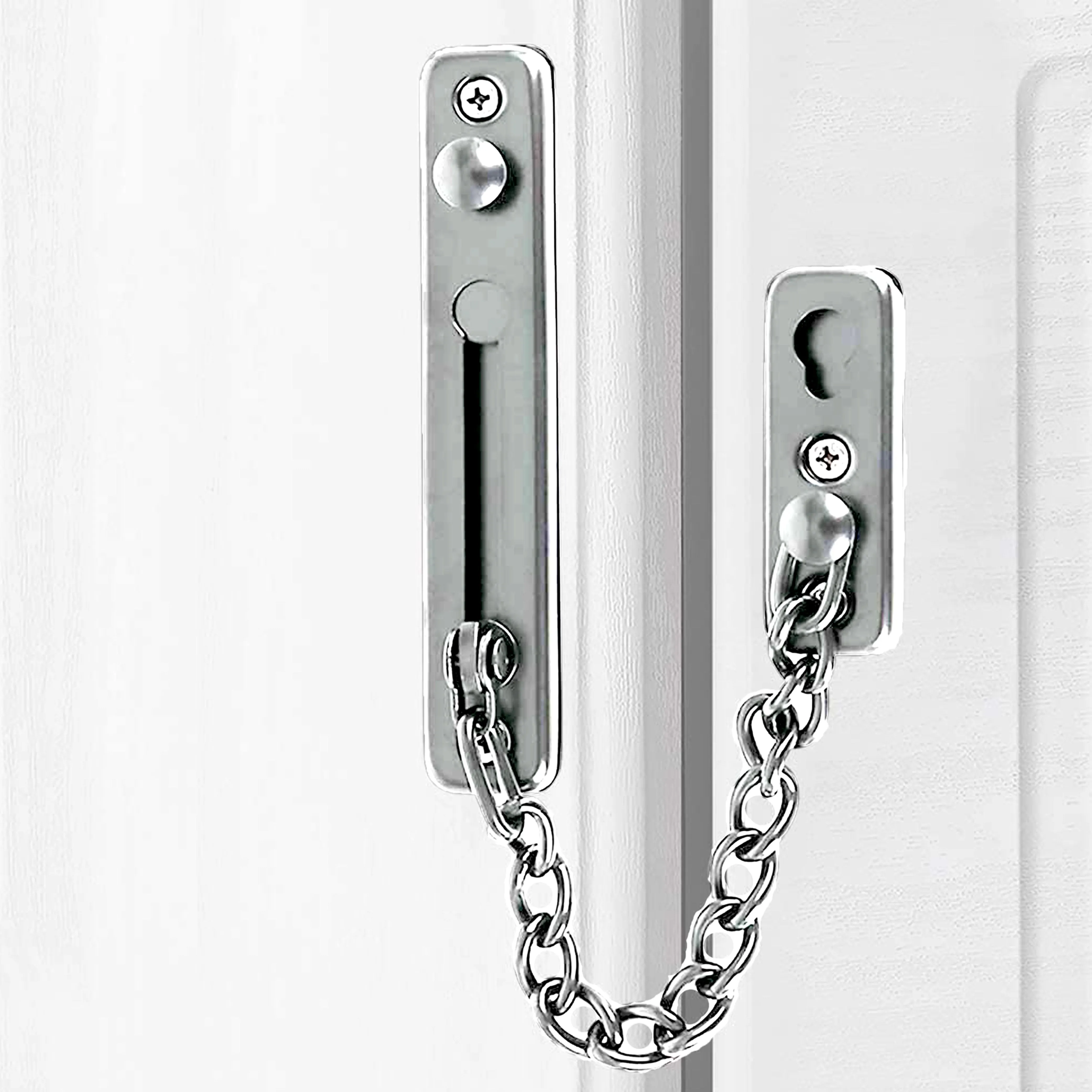 2 Pc Bolt Entry Security Door Chain Guard Latch Steel Slide Lock Home Security