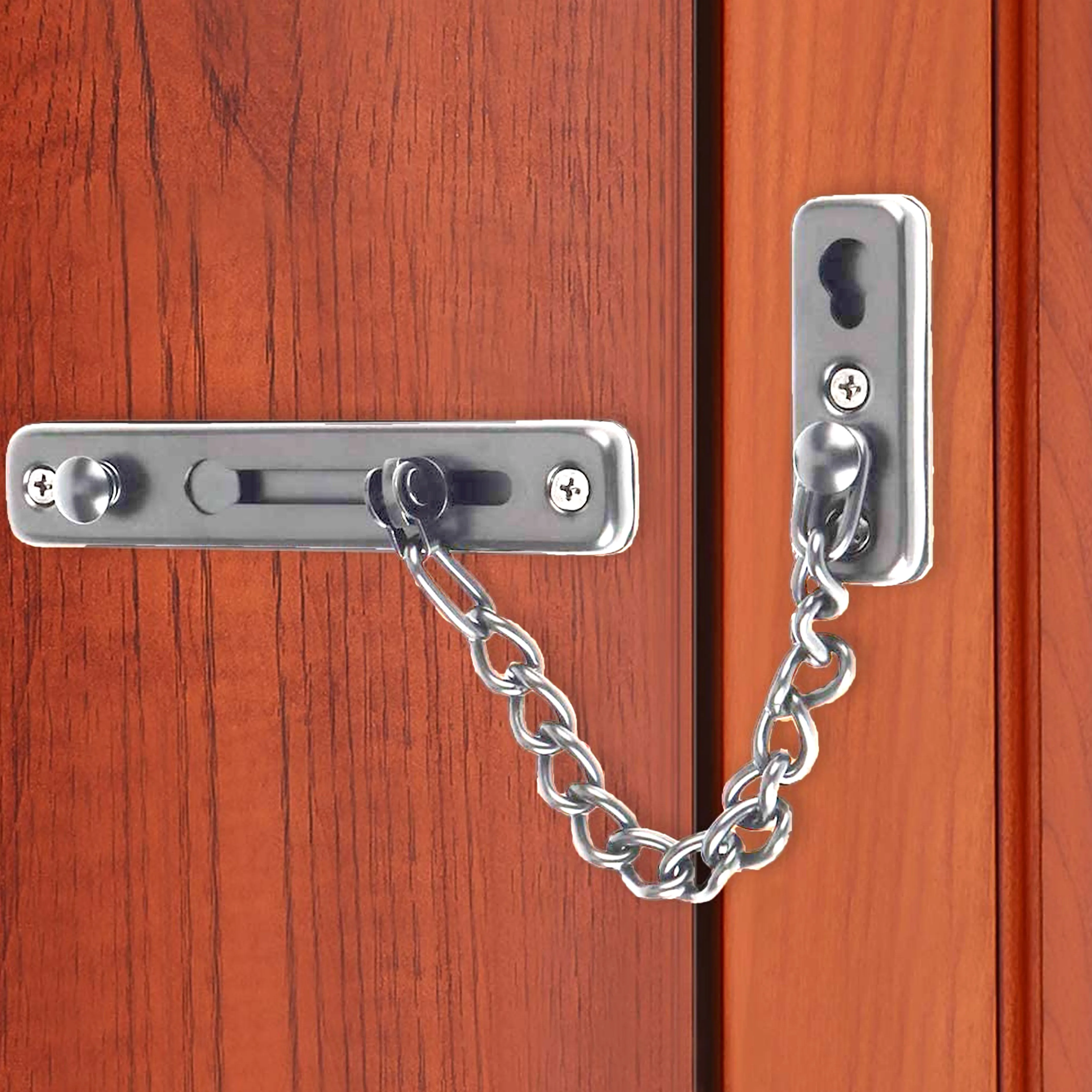 2 Pc Bolt Entry Security Door Chain Guard Latch Steel Slide Lock Home Security