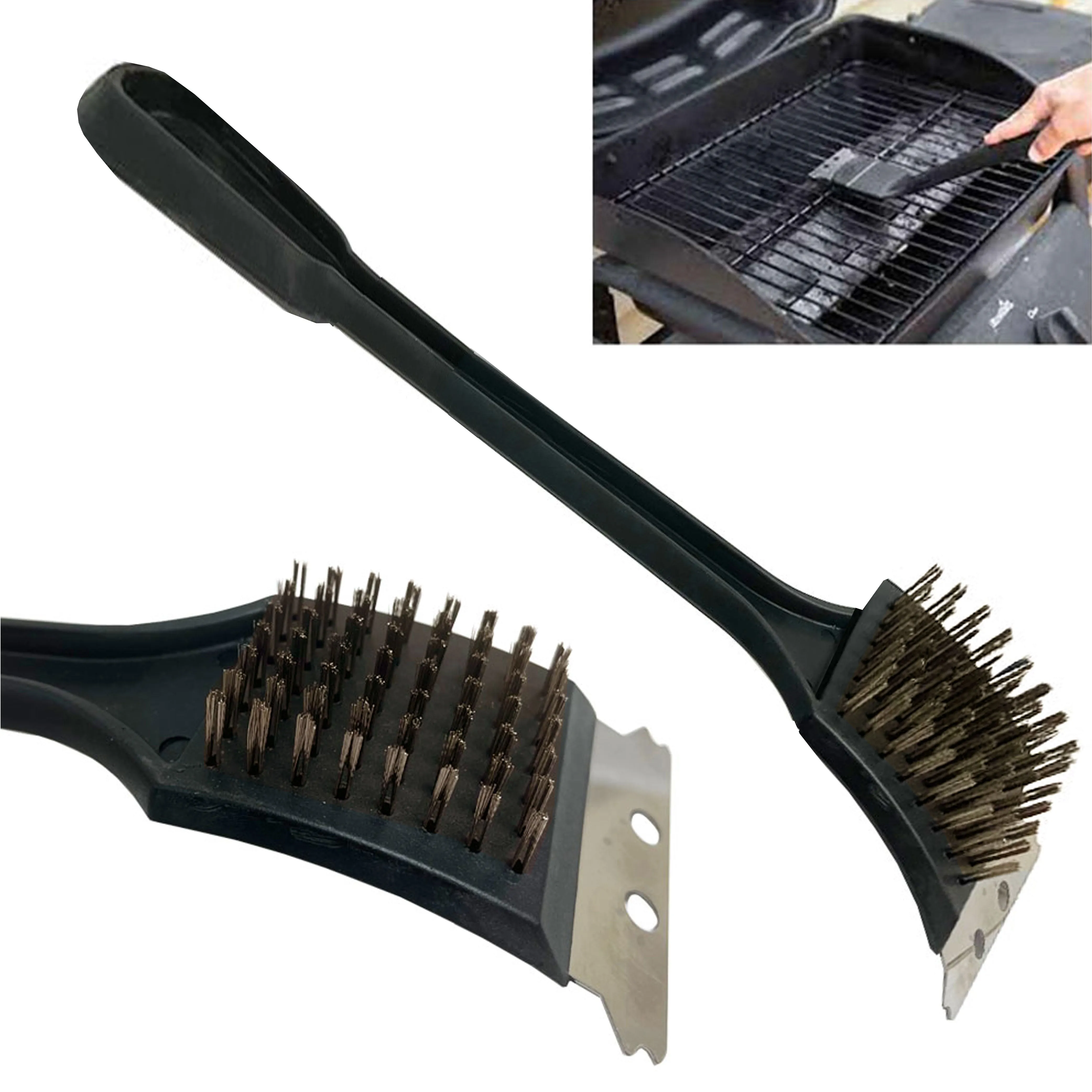 2 Pc Brass Bristle BBQ Grill Brush Cleaning Scraper Barbeque Steel Heavy Duty