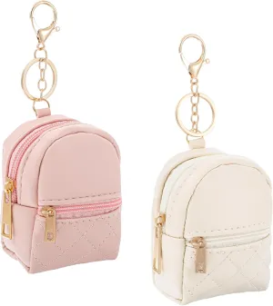 2pcs Mini Backpack Cute Cosmetic Bag for Women PU Leather Makeup Bag Creative Key Pocket Key-chains Pendant Backpack Keyrings Lipstick Bag Card Holder Data Cable Organizer Zipper Pouch