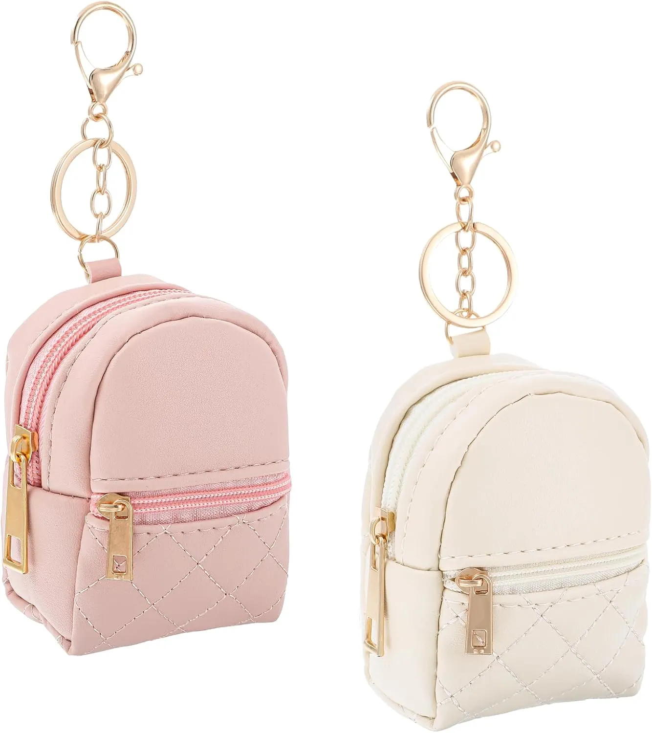 2pcs Mini Backpack Cute Cosmetic Bag for Women PU Leather Makeup Bag Creative Key Pocket Key-chains Pendant Backpack Keyrings Lipstick Bag Card Holder Data Cable Organizer Zipper Pouch