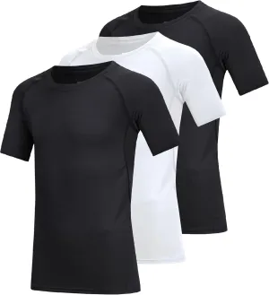 3 Pack Boys Compression Shirt Short Sleeve Youth Athletic Undershirt Kids Quick Dry Athletic Base Layer T-Shirt
