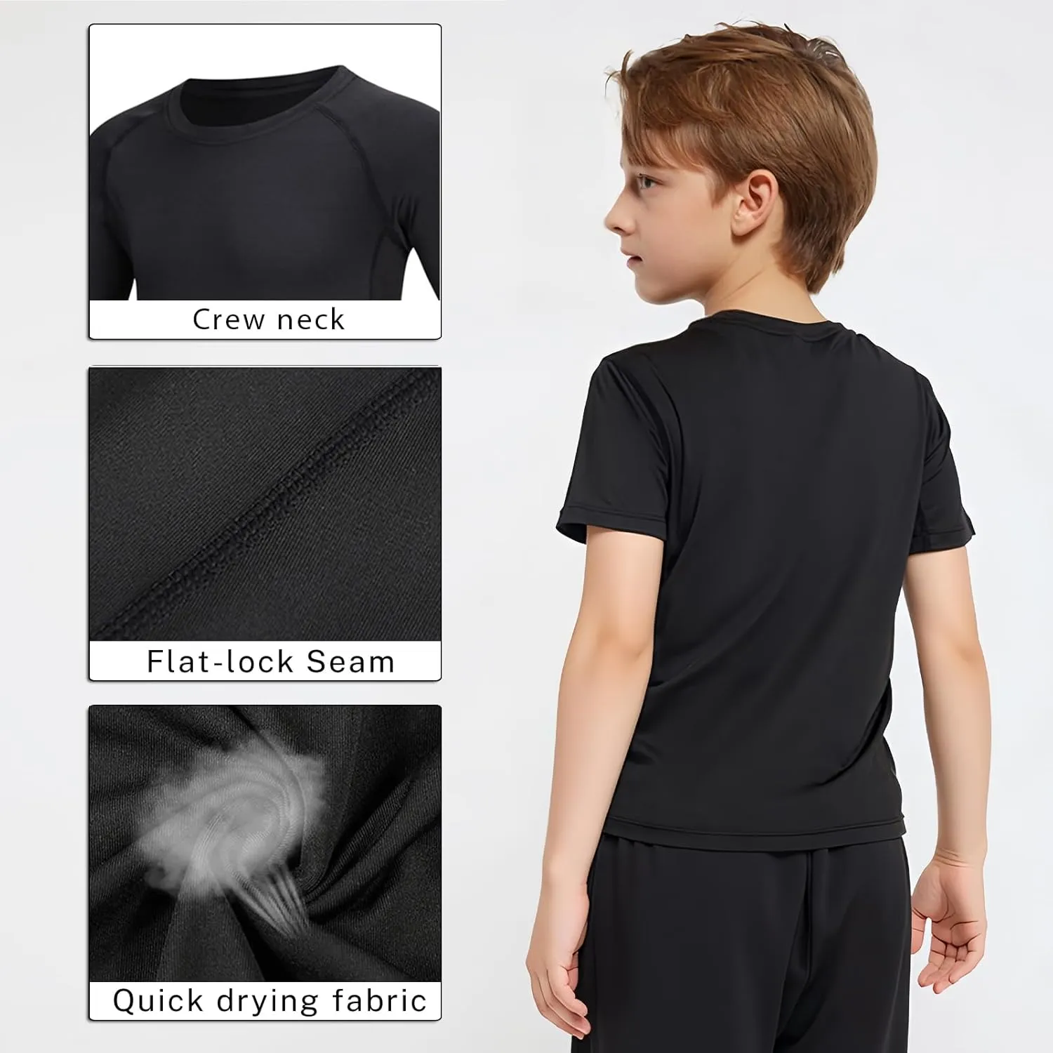 3 Pack Boys Compression Shirt Short Sleeve Youth Athletic Undershirt Kids Quick Dry Athletic Base Layer T-Shirt