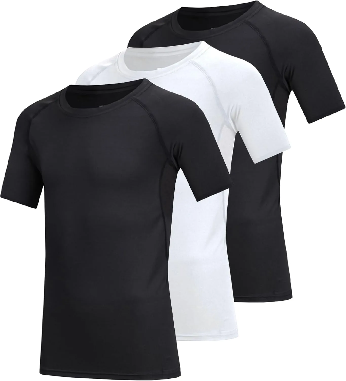 3 Pack Boys Compression Shirt Short Sleeve Youth Athletic Undershirt Kids Quick Dry Athletic Base Layer T-Shirt