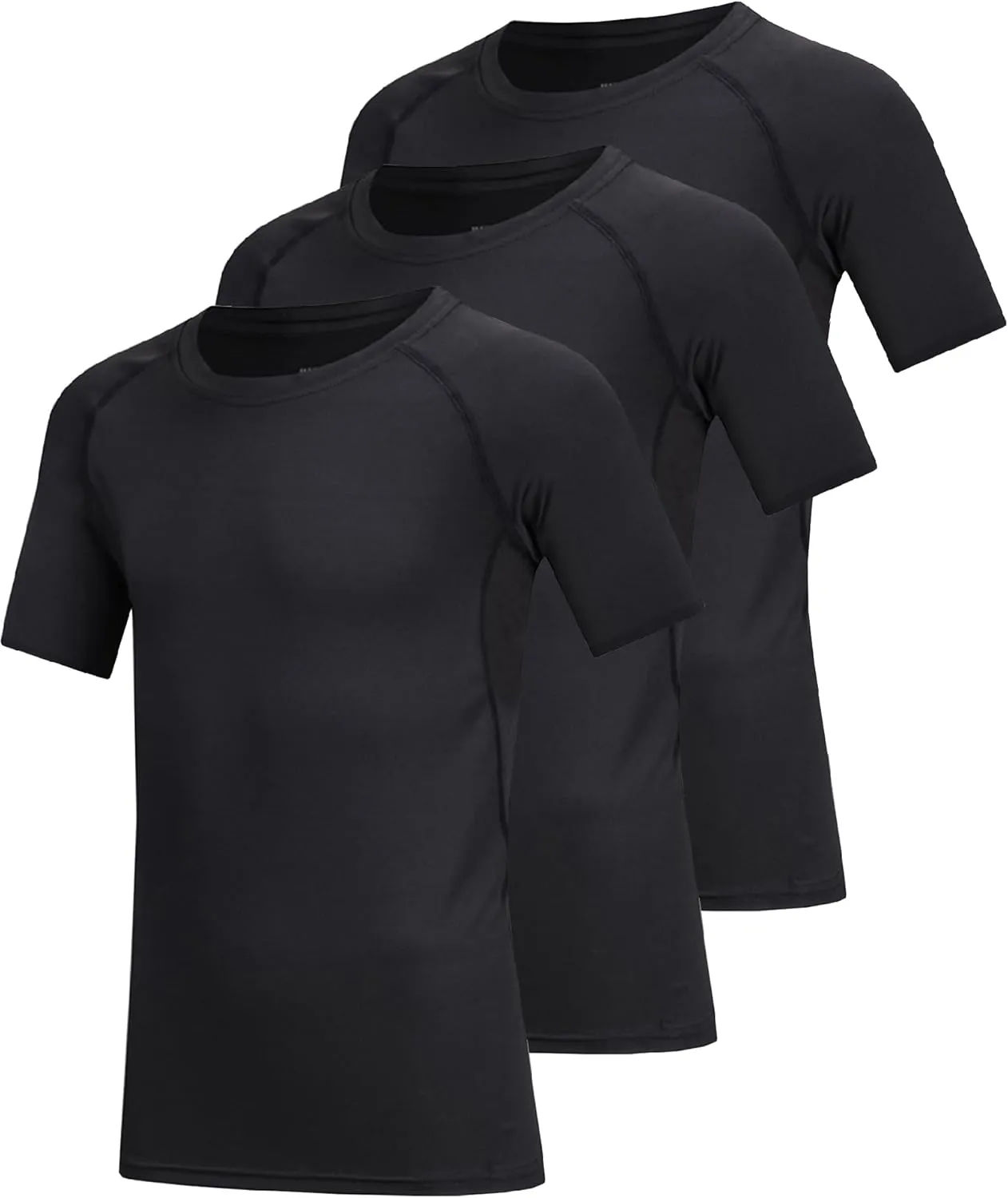 3 Pack Boys Compression Shirt Short Sleeve Youth Athletic Undershirt Kids Quick Dry Athletic Base Layer T-Shirt