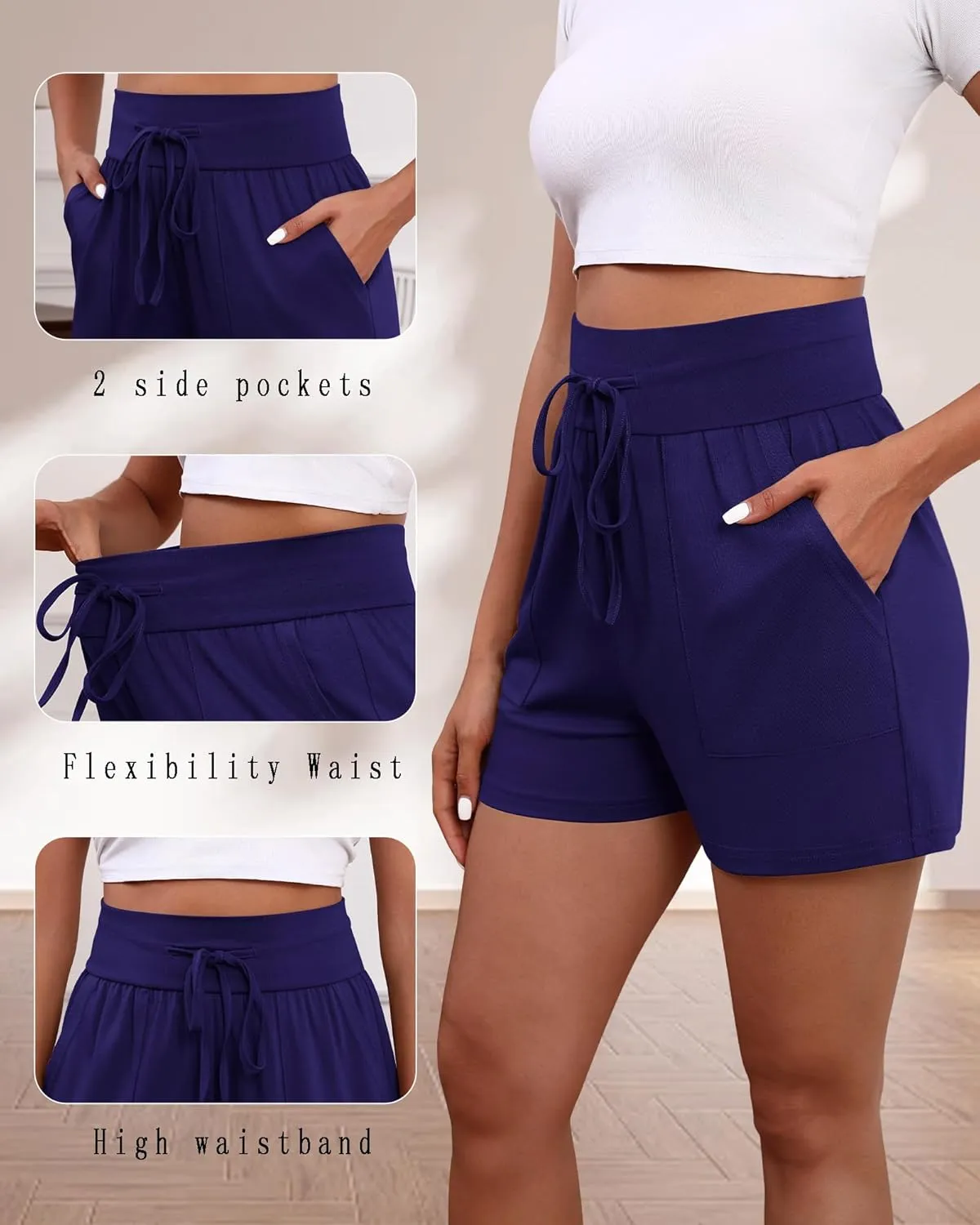 3 Pack Women's Cotton Drawstring Sweat Casual Summer Workout Athletic Gym Lounge Shorts with Pockets