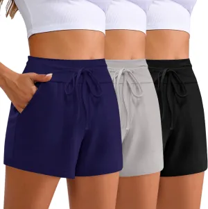 3 Pack Women's Cotton Drawstring Sweat Casual Summer Workout Athletic Gym Lounge Shorts with Pockets