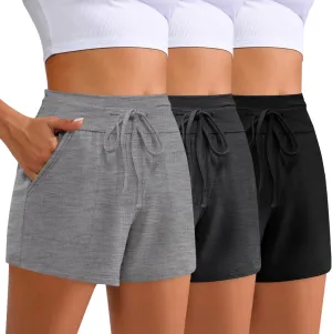 3 Pack Women's Cotton Drawstring Sweat Casual Summer Workout Athletic Gym Lounge Shorts with Pockets