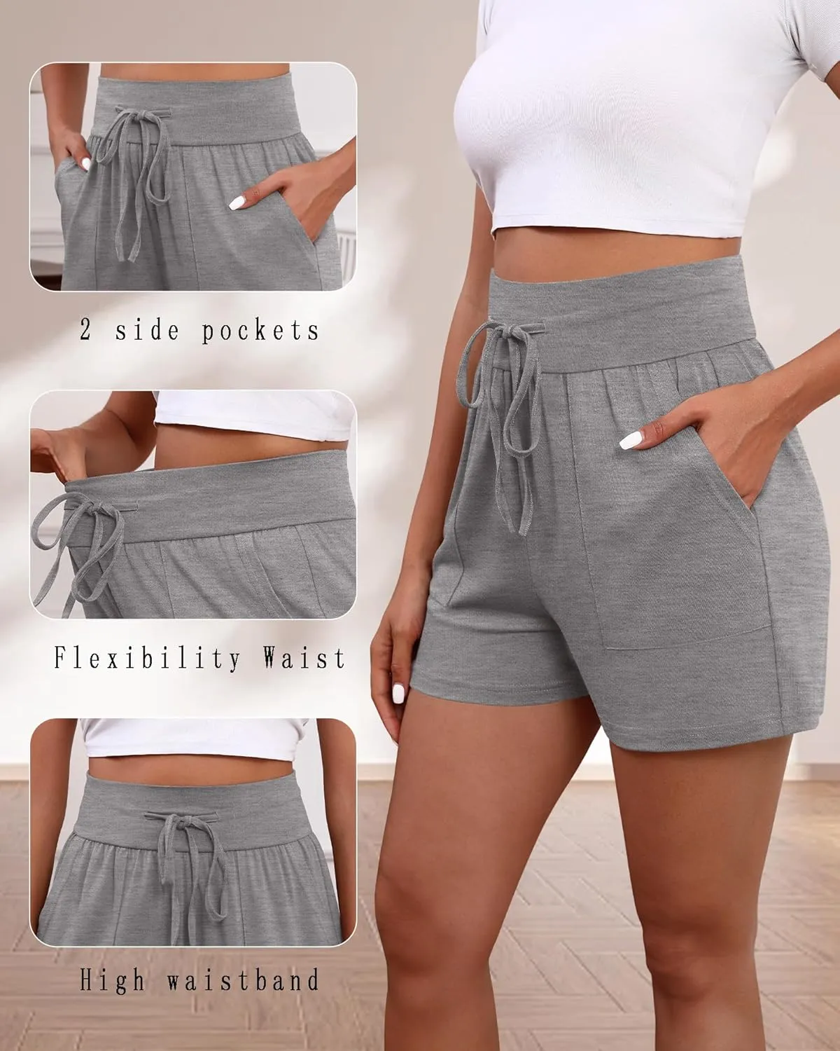 3 Pack Women's Cotton Drawstring Sweat Casual Summer Workout Athletic Gym Lounge Shorts with Pockets