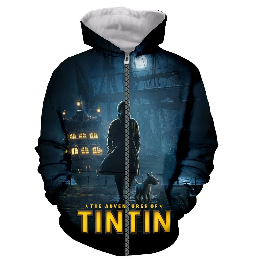 3D Printed Tintin Hooded Sweatshirts Pullovers