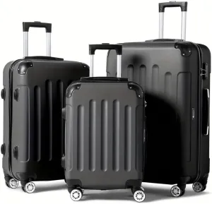 3pcs Luggage with Corner Protectors Large Capacity Suitcase Lightweight Travel with TSA Lock 20/24/28-Inch (Black)