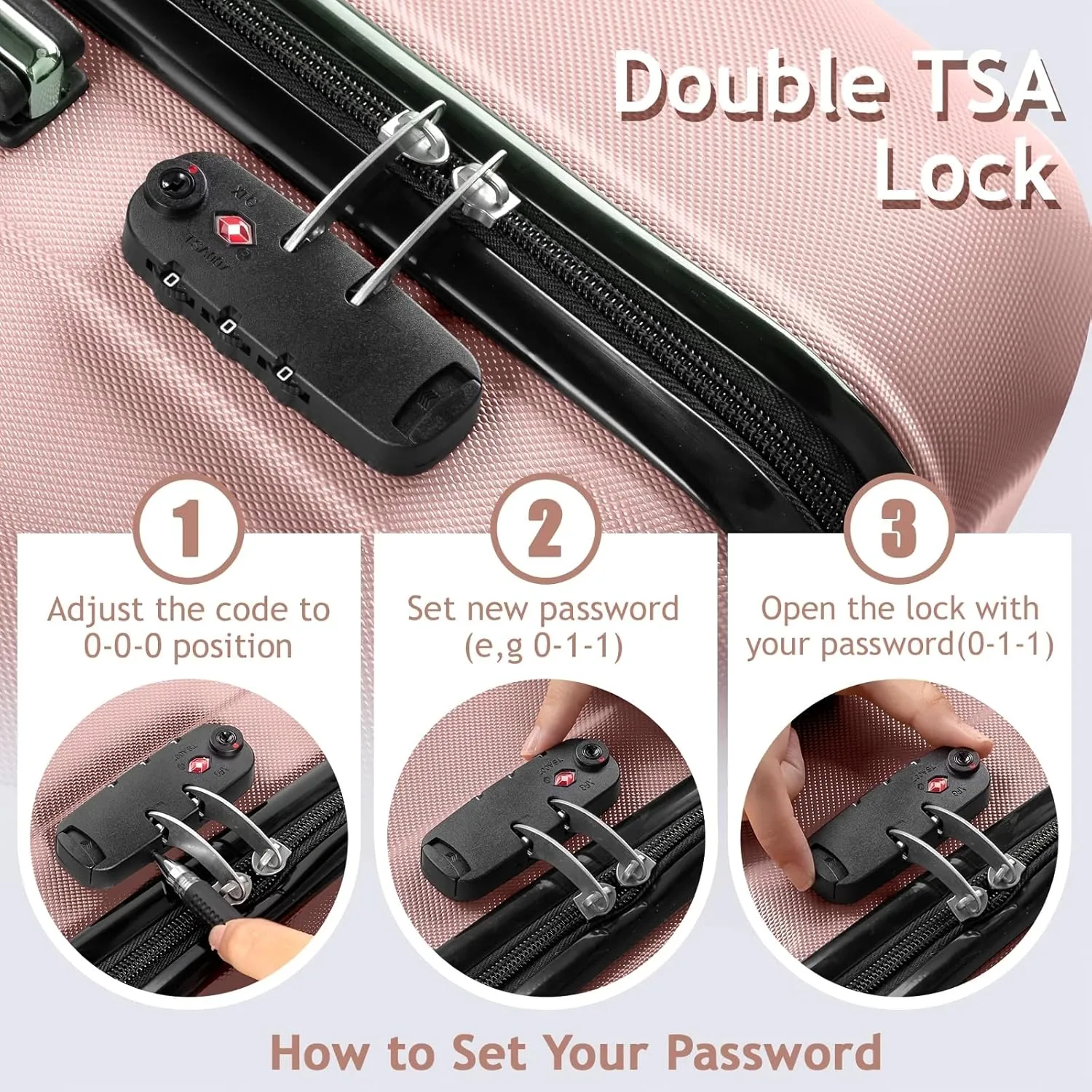 3pcs Luggage with Corner Protectors Large Capacity Suitcase Lightweight Travel with TSA Lock 20/24/28-Inch (Black)