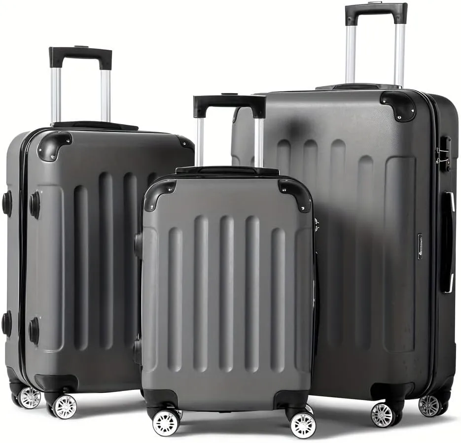 3pcs Luggage with Corner Protectors Large Capacity Suitcase Lightweight Travel with TSA Lock 20/24/28-Inch (Dark Gray)