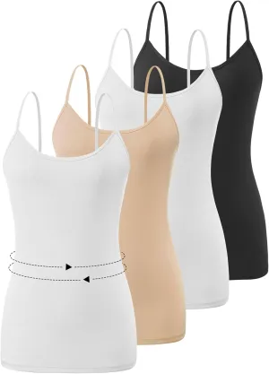 4-Piece Womens Camisole Tops Basic Undershirts Adjustable Spaghetti Tanks