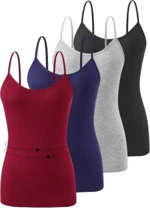 4-Piece Womens Camisole Tops Basic Undershirts Adjustable Spaghetti Tanks