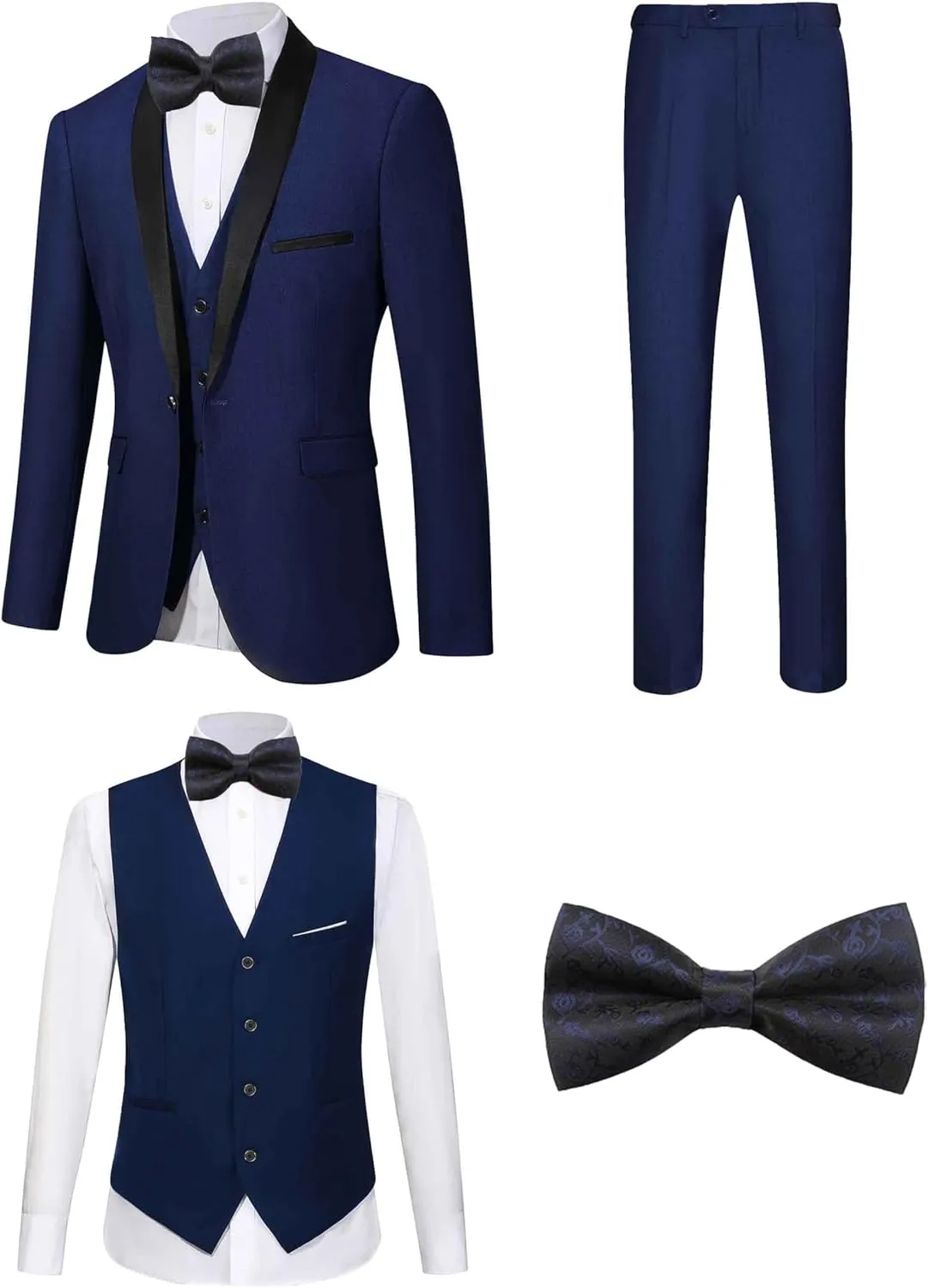 5 Pieces Suit for Men Slim Fit Tuxedos Single Breasted Blazer Wedding Prom Tux Shawl Lapel Blazer Vest Pants Shirt Set