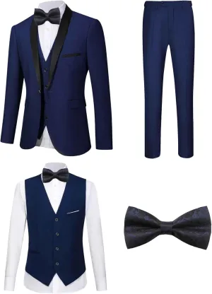 5 Pieces Suit for Men Slim Fit Tuxedos Single Breasted Blazer Wedding Prom Tux Shawl Lapel Blazer Vest Pants Shirt Set
