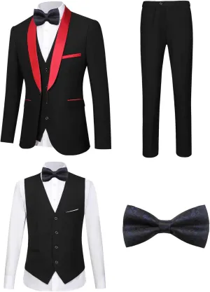 5 Pieces Suit for Men Slim Fit Tuxedos Single Breasted Blazer Wedding Prom Tux Shawl Lapel Blazer Vest Pants Shirt Set