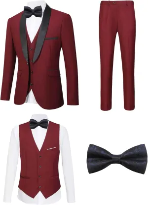 5 Pieces Suit for Men Slim Fit Tuxedos Single Breasted Blazer Wedding Prom Tux Shawl Lapel Blazer Vest Pants Shirt Set