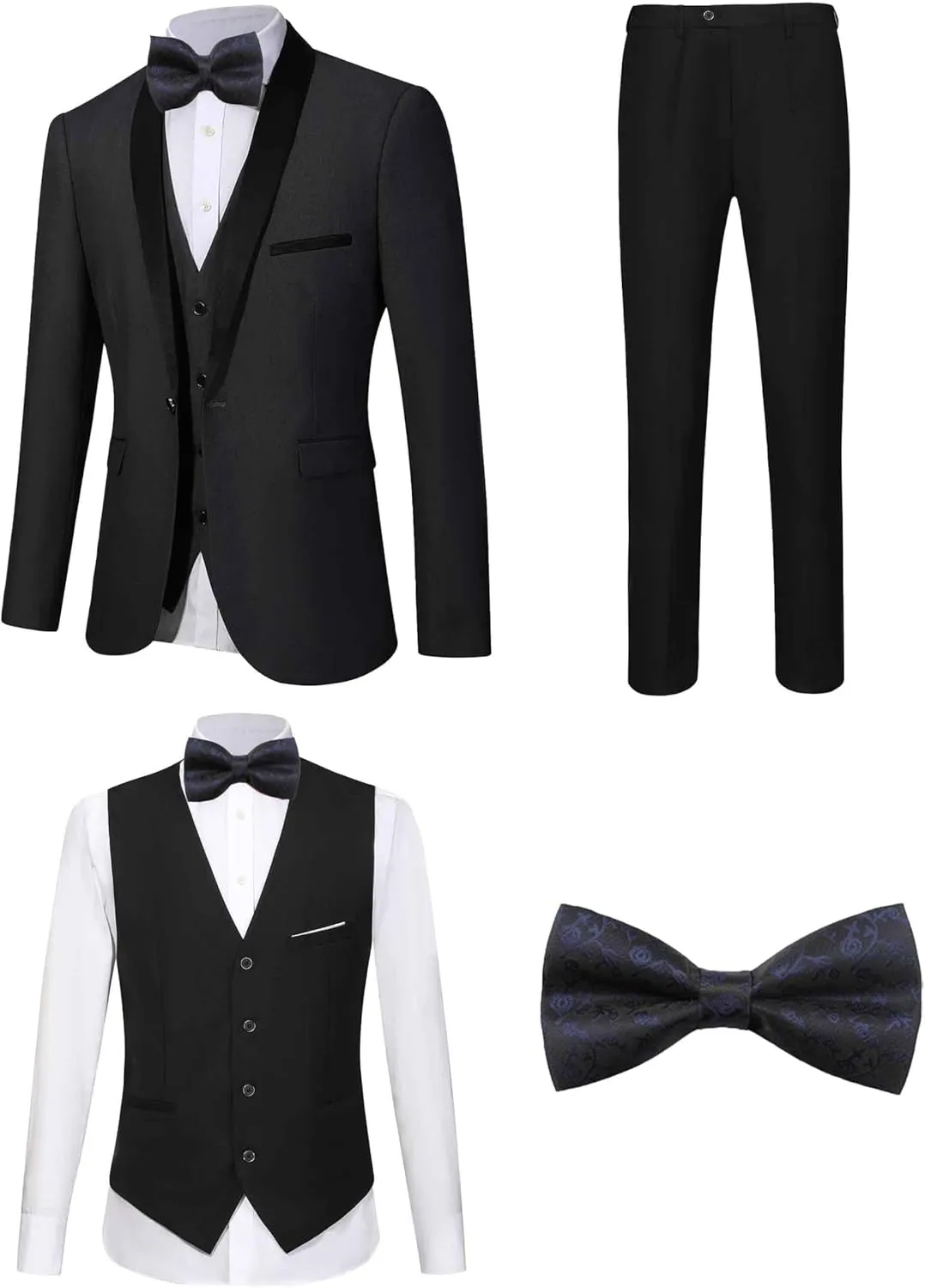 5 Pieces Suit for Men Slim Fit Tuxedos Single Breasted Blazer Wedding Prom Tux Shawl Lapel Blazer Vest Pants Shirt Set