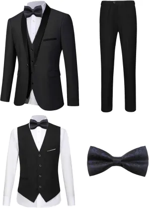 5 Pieces Suit for Men Slim Fit Tuxedos Single Breasted Blazer Wedding Prom Tux Shawl Lapel Blazer Vest Pants Shirt Set