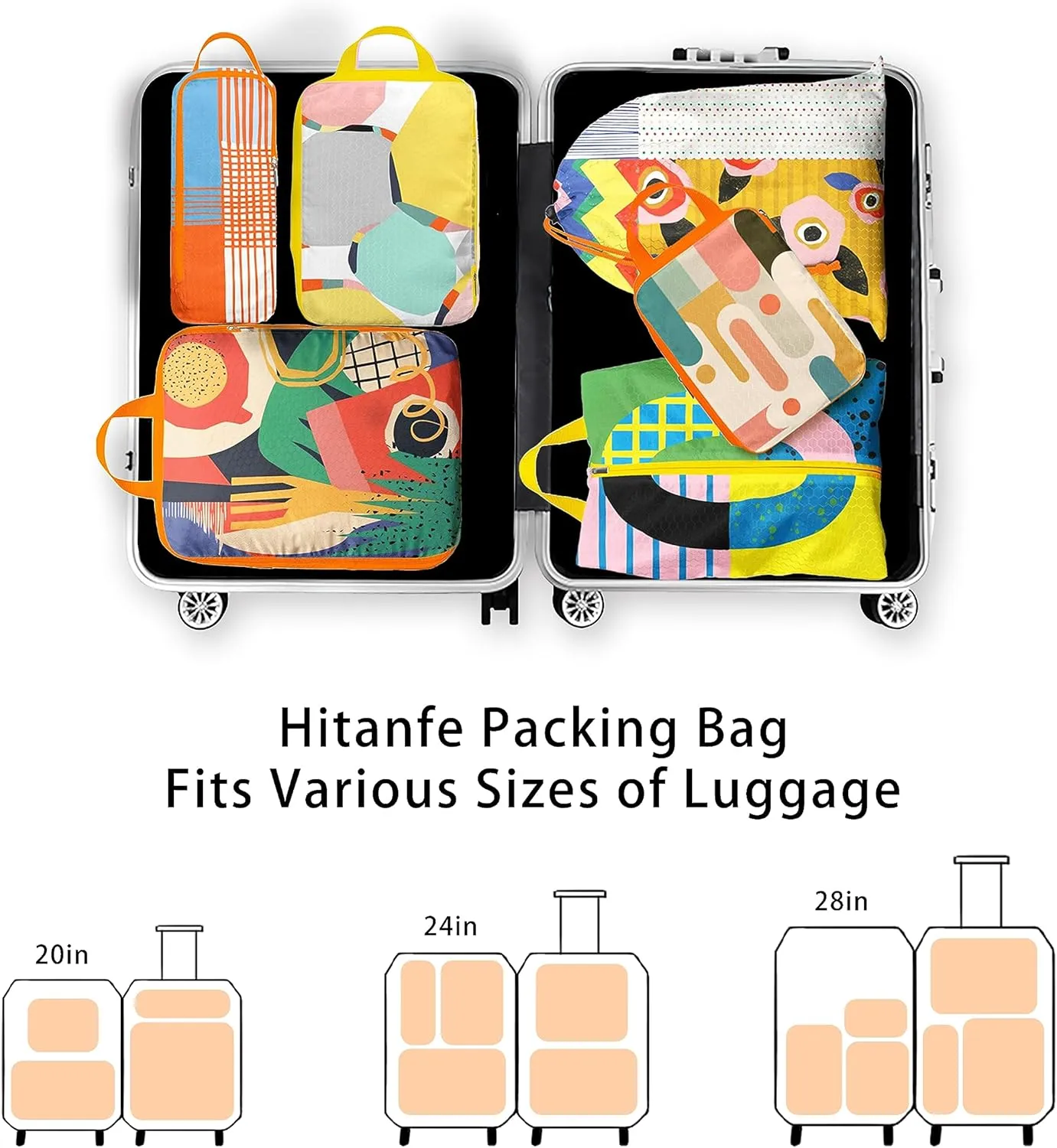 6 Pcs Compression Packing Cubes for Travel, Waterproof Luggage Organizer Washable Storage Bags Set - Packaging Cubes for Backpack Travel Perfect for Carry-Ons and Storage