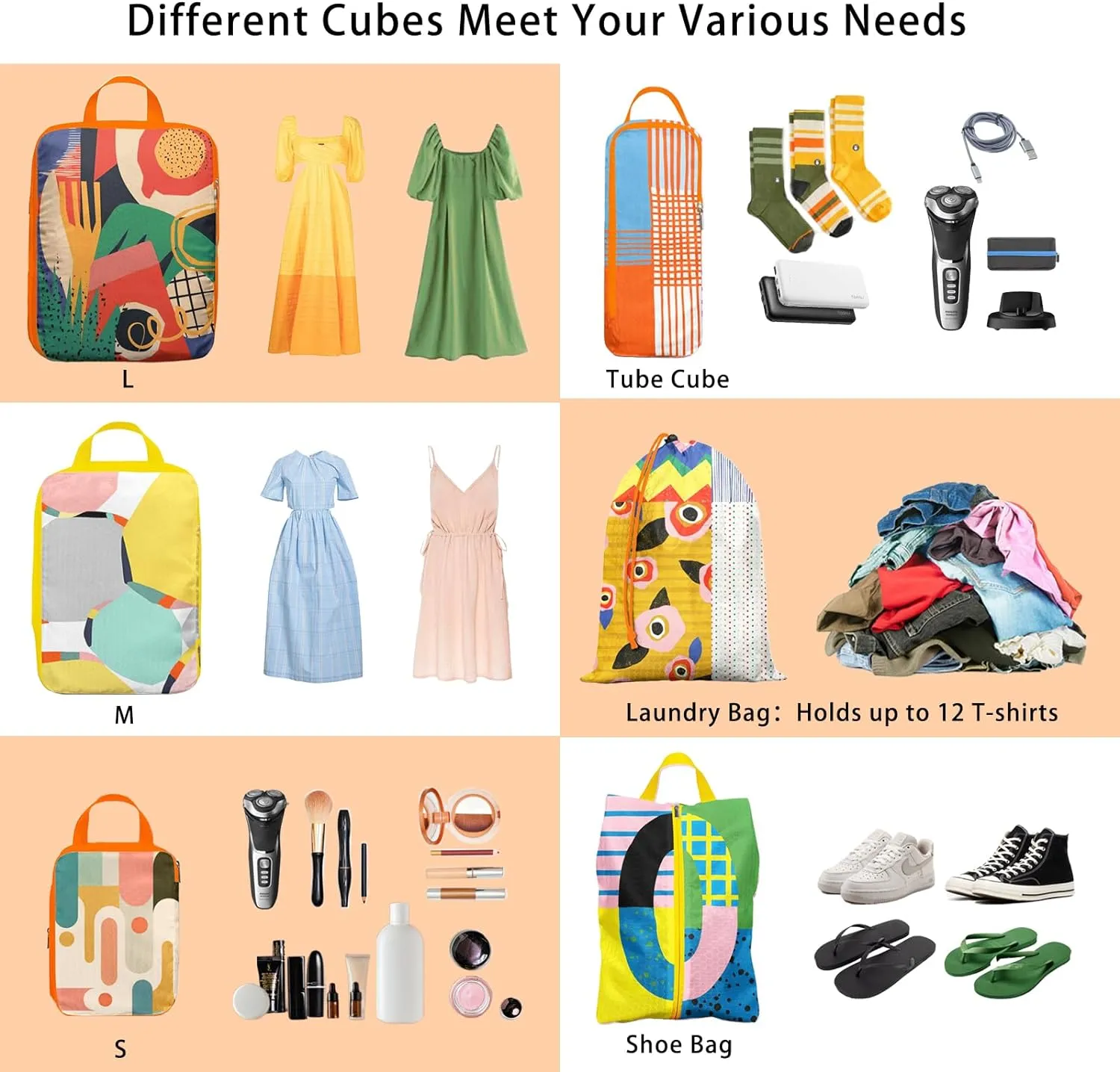 6 Pcs Compression Packing Cubes for Travel, Waterproof Luggage Organizer Washable Storage Bags Set - Packaging Cubes for Backpack Travel Perfect for Carry-Ons and Storage