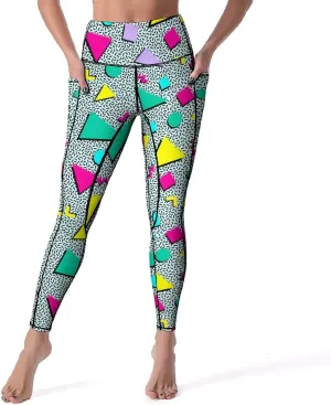 80s Women's High Waist Tummy Control Yoga Pants 90s with Pockets Sports Fitness Leggings