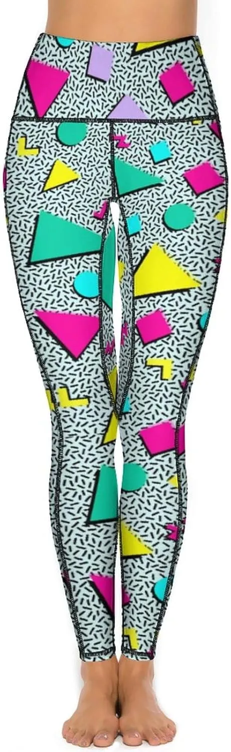 80s Women's High Waist Tummy Control Yoga Pants 90s with Pockets Sports Fitness Leggings