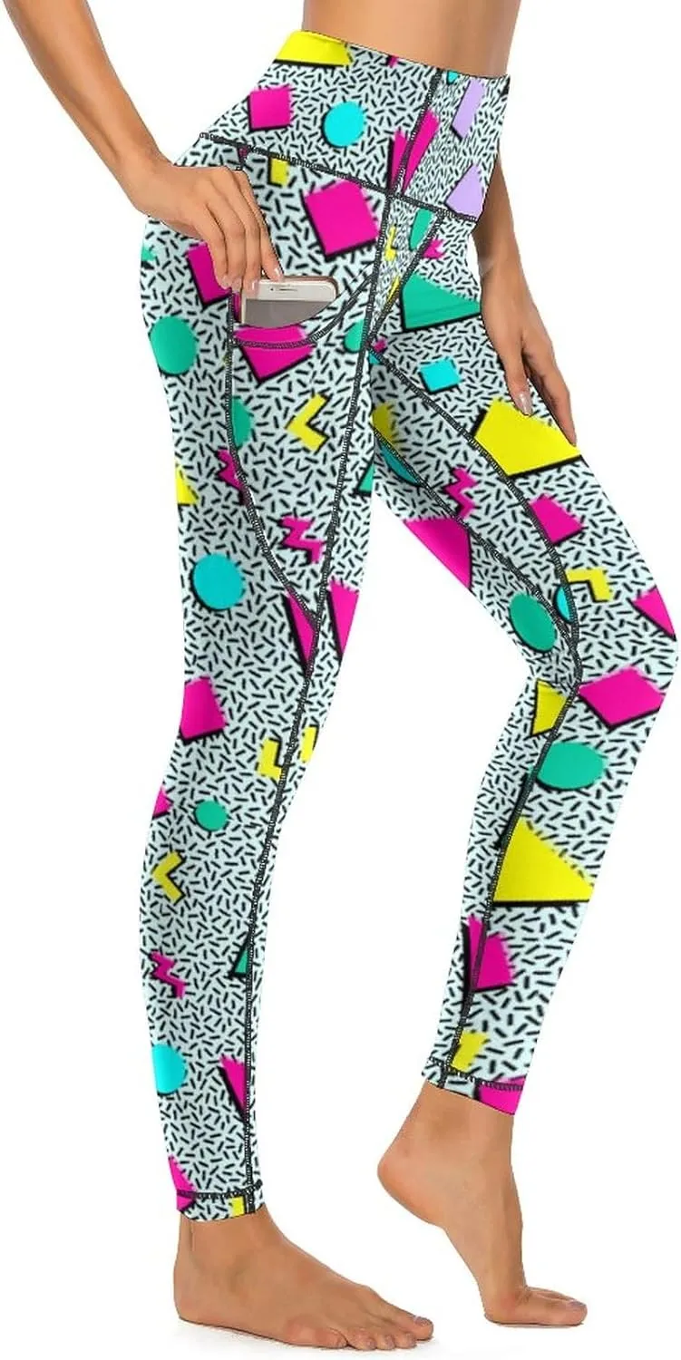 80s Women's High Waist Tummy Control Yoga Pants 90s with Pockets Sports Fitness Leggings