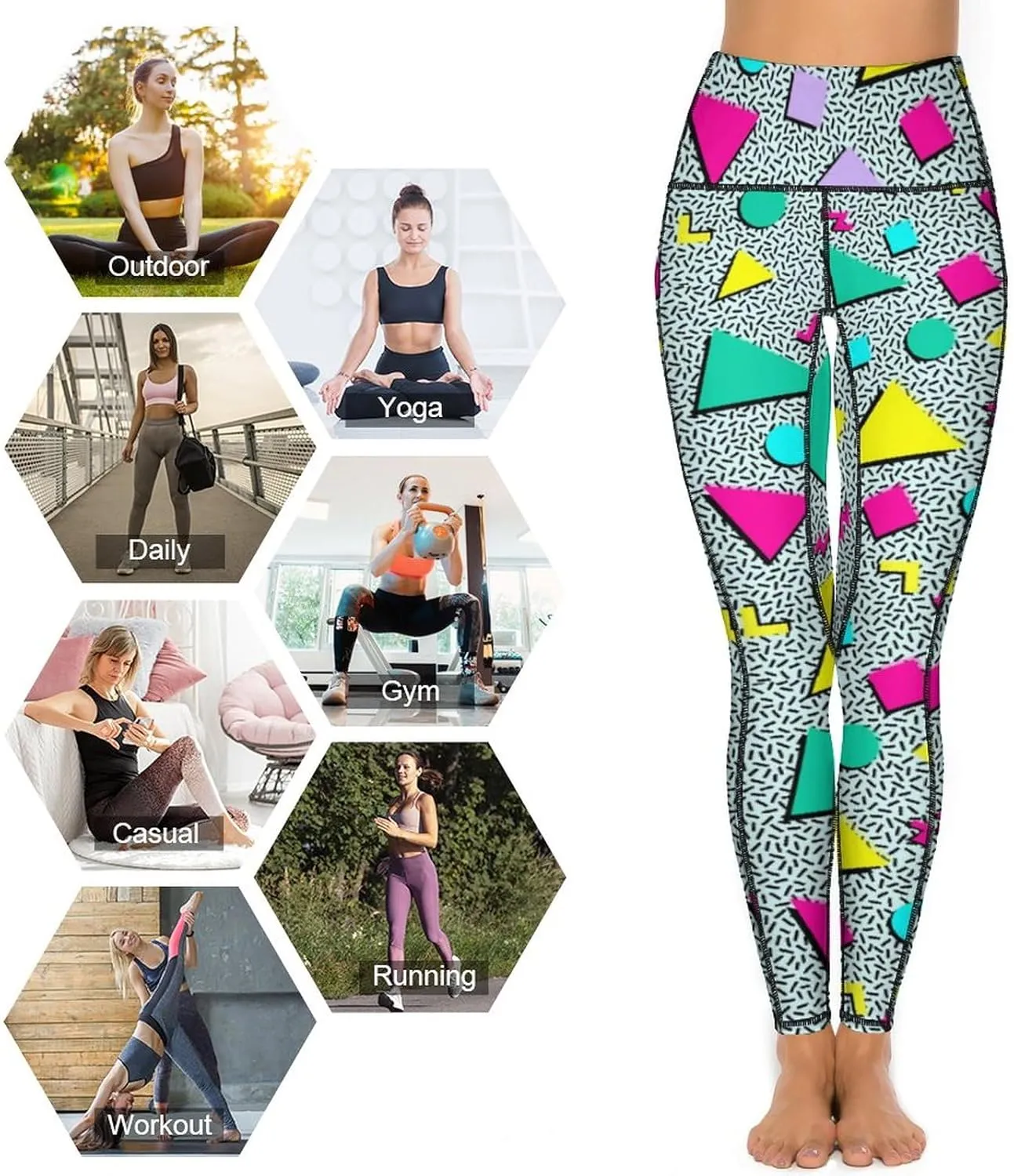 80s Women's High Waist Tummy Control Yoga Pants 90s with Pockets Sports Fitness Leggings