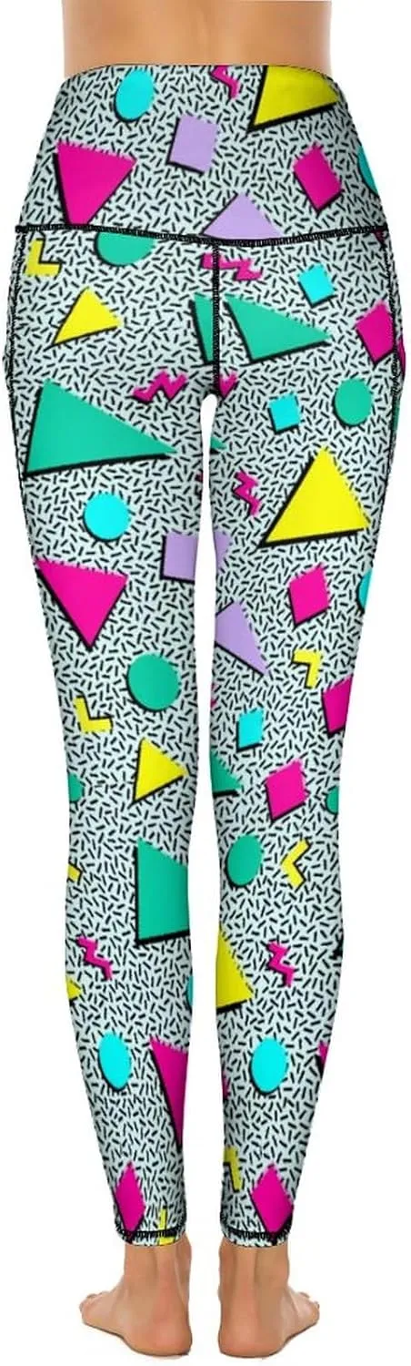 80s Women's High Waist Tummy Control Yoga Pants 90s with Pockets Sports Fitness Leggings