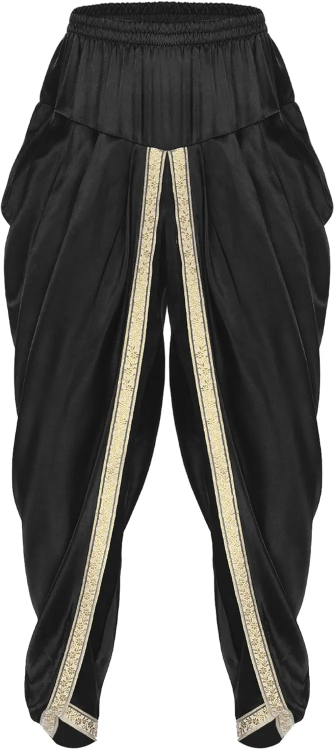 ACSUSS Mens Harem Pants Satin Dhoti Yoga Beach Baggy Trousers Summer Boho Alibaba Hippie Pants