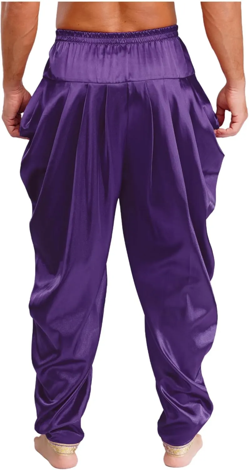 ACSUSS Mens Harem Pants Satin Dhoti Yoga Beach Baggy Trousers Summer Boho Alibaba Hippie Pants