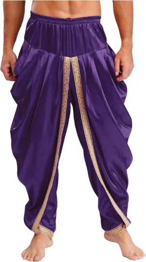 ACSUSS Mens Harem Pants Satin Dhoti Yoga Beach Baggy Trousers Summer Boho Alibaba Hippie Pants
