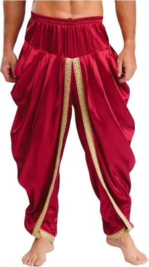 ACSUSS Mens Harem Pants Satin Dhoti Yoga Beach Baggy Trousers Summer Boho Alibaba Hippie Pants