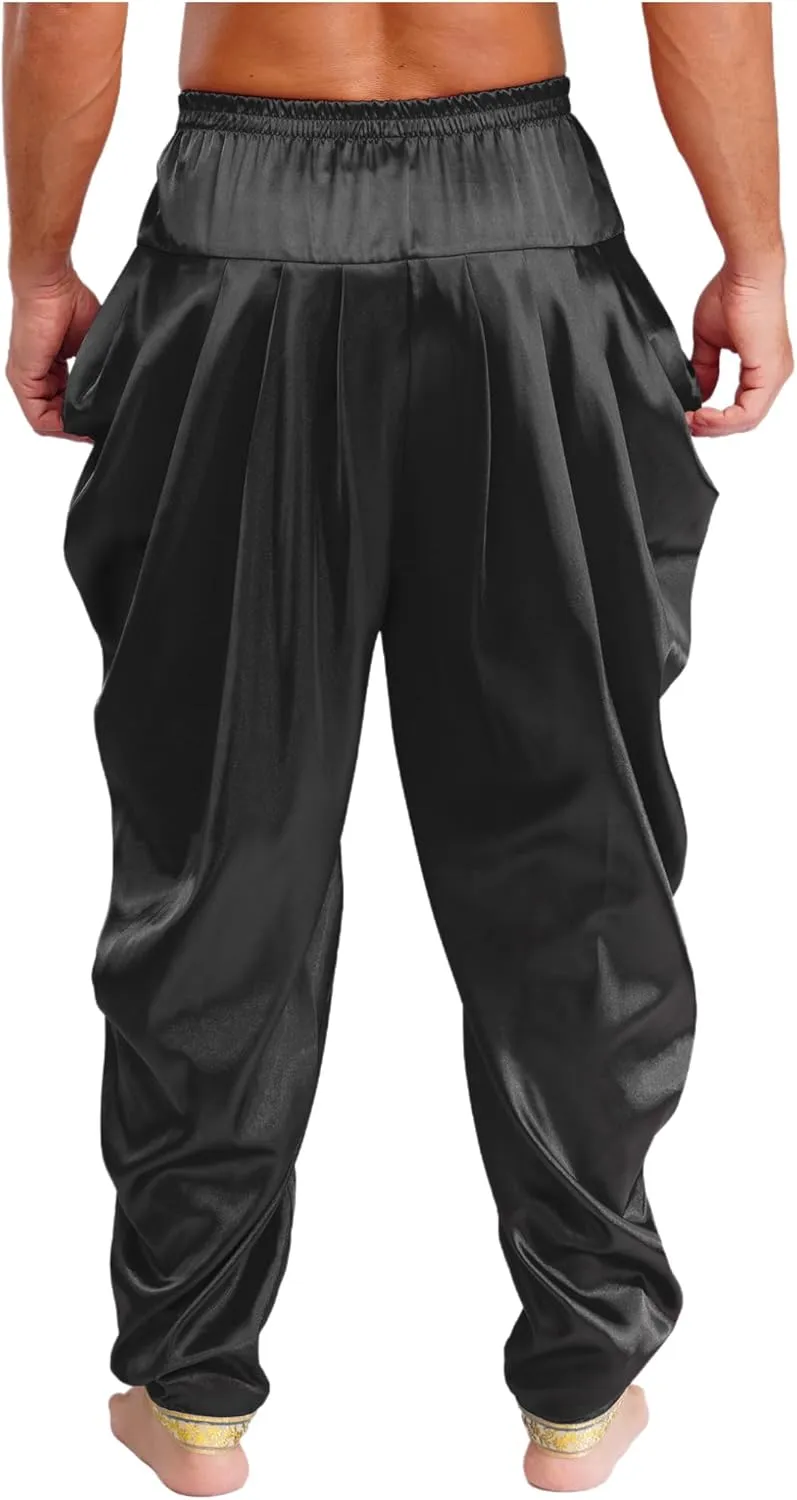 ACSUSS Mens Harem Pants Satin Dhoti Yoga Beach Baggy Trousers Summer Boho Alibaba Hippie Pants