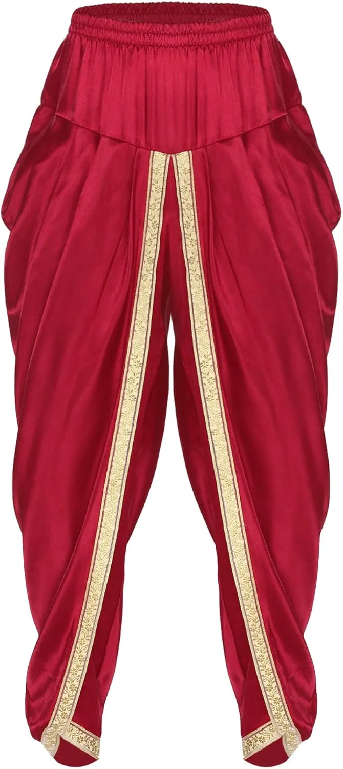 ACSUSS Mens Harem Pants Satin Dhoti Yoga Beach Baggy Trousers Summer Boho Alibaba Hippie Pants