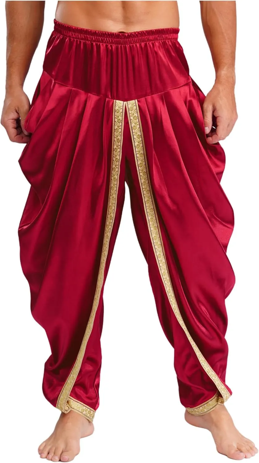 ACSUSS Mens Harem Pants Satin Dhoti Yoga Beach Baggy Trousers Summer Boho Alibaba Hippie Pants