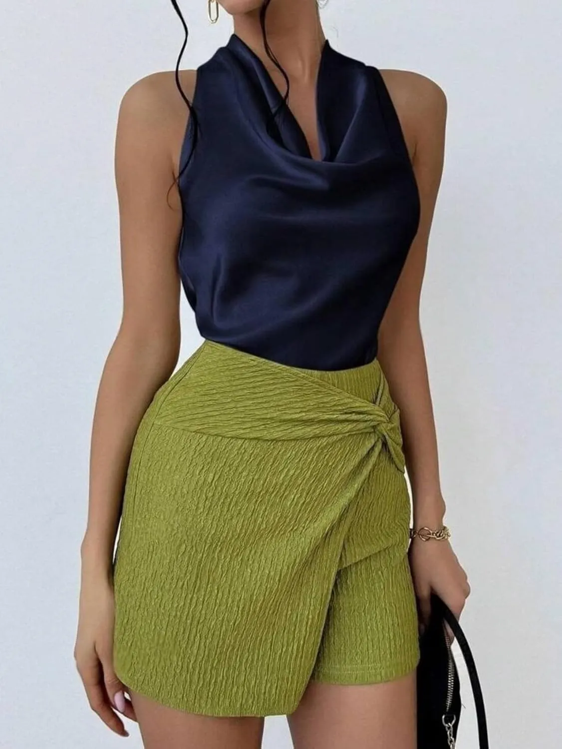 ALCEA ROSEA Women's Silky Satin Camisole Halter Wrap Tie Back Cowl Neck Sleeveless Draped Backless Blouse Tank Top 1888