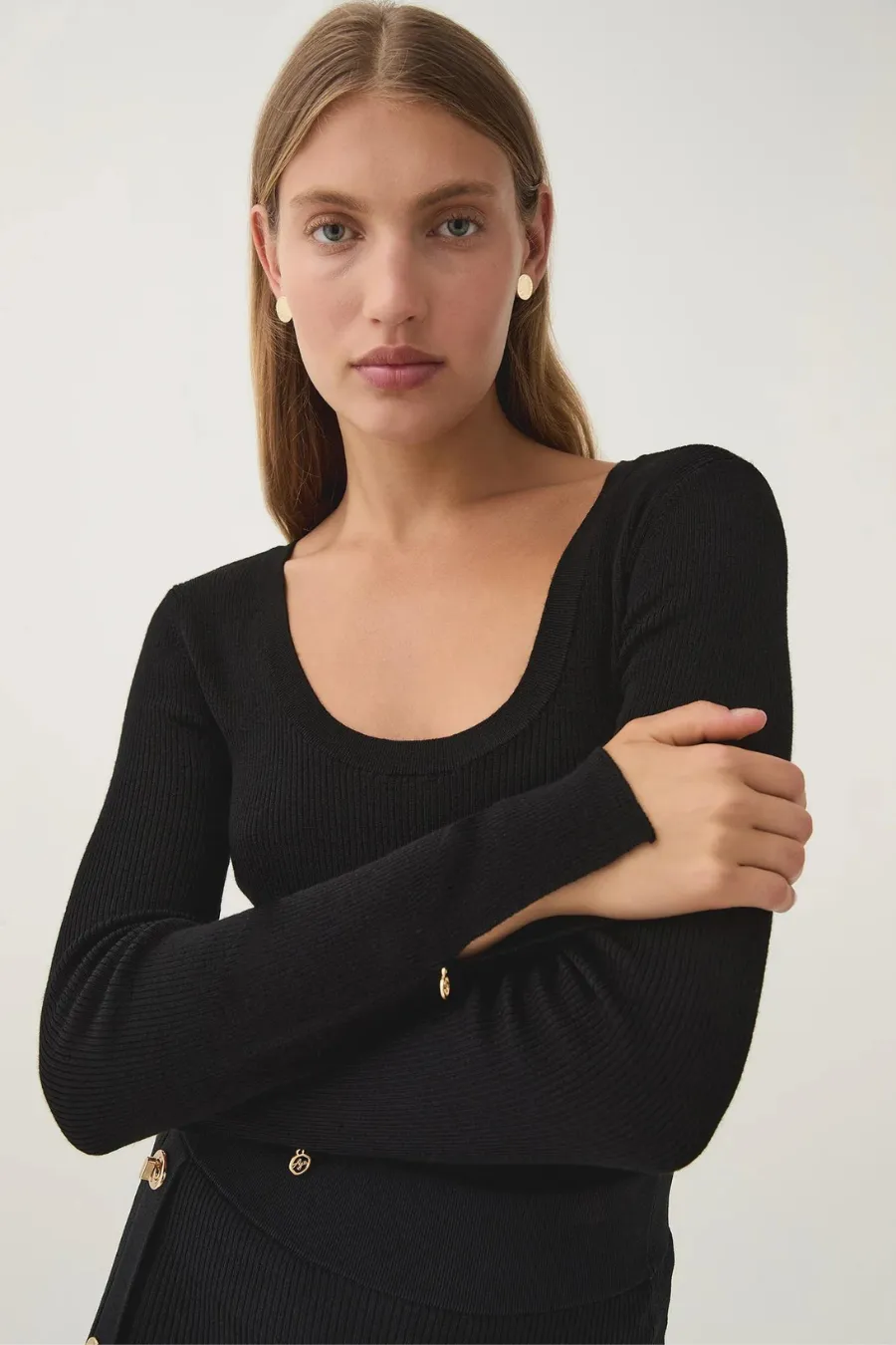 Alina Scoopneck Knit Top Black