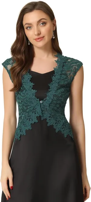 Allegra K Floral Lace Shrug for Women's Wedding Guest Cap Sleeve Formal Sheer Bolero Cardigan