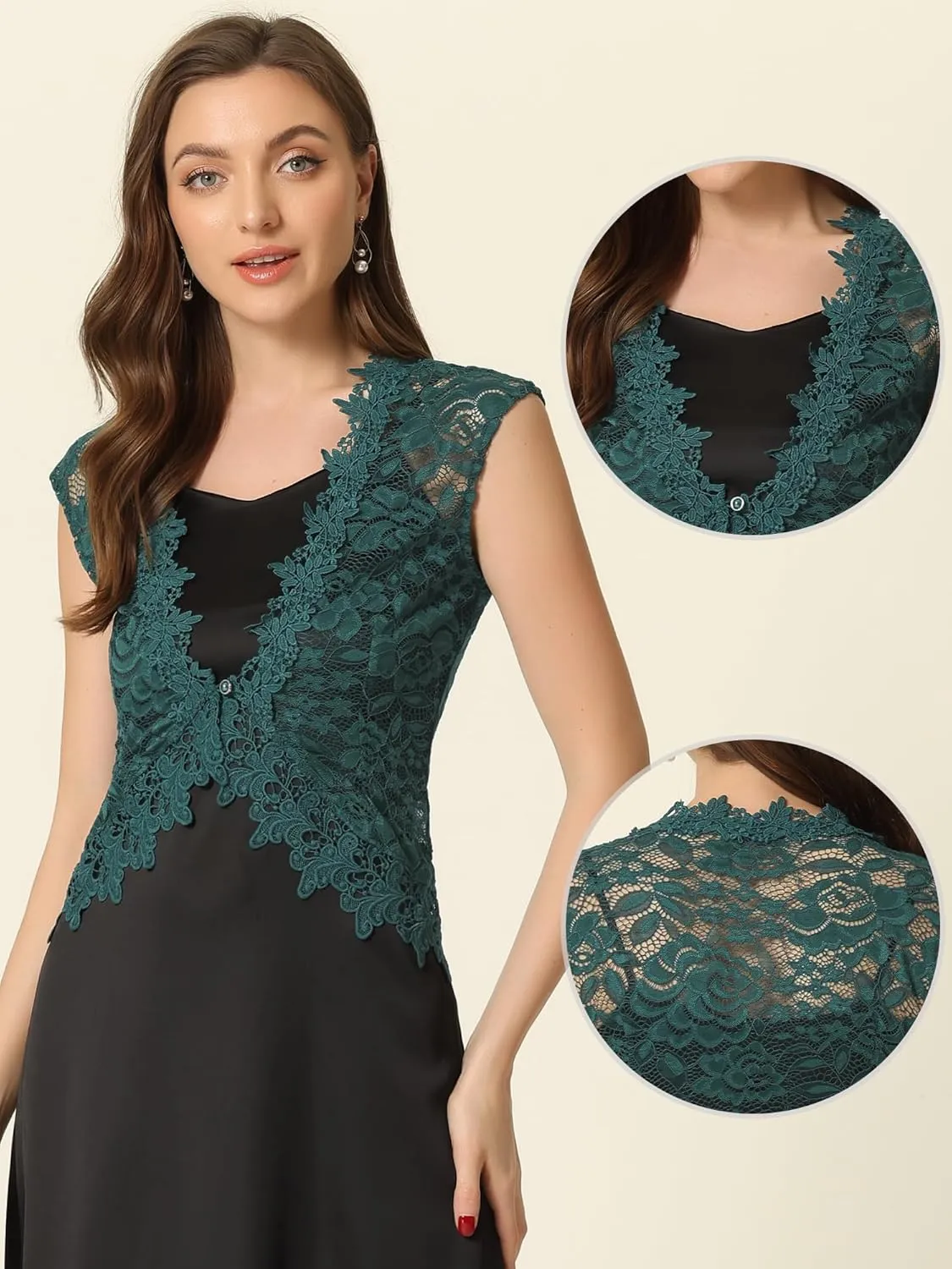 Allegra K Floral Lace Shrug for Women's Wedding Guest Cap Sleeve Formal Sheer Bolero Cardigan