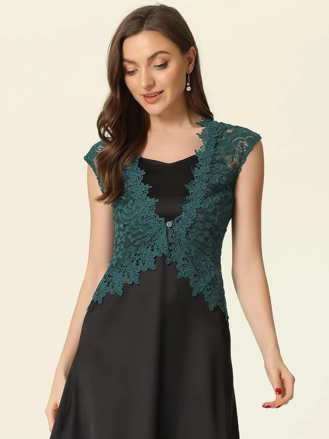 Allegra K Floral Lace Shrug for Women's Wedding Guest Cap Sleeve Formal Sheer Bolero Cardigan