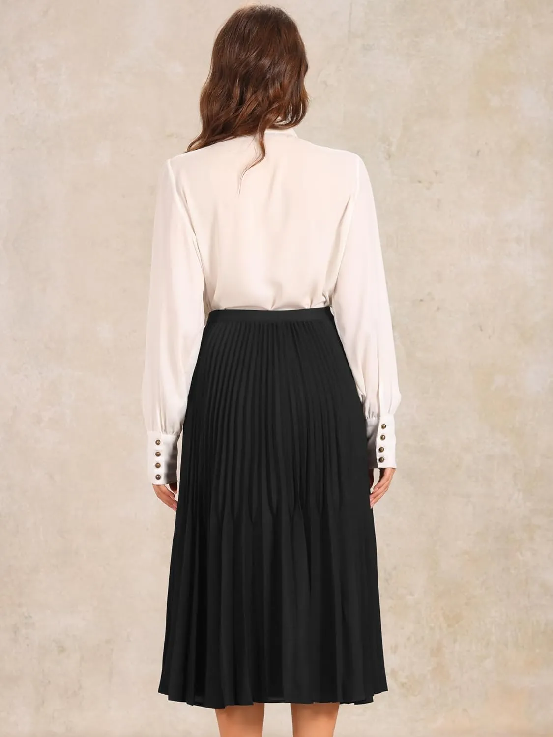 Allegra K Pleated Midi Skirt for Women's Elastic Waist Flowy A-Line Skirts
