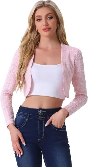 Allegra K Vintage Crop Shrugs for Women's Bolero Open Front Plaid Tweed Cardigan