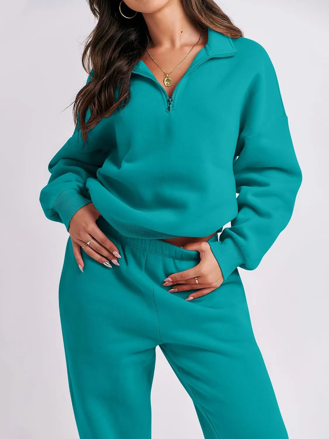 ANRABESS Women 2 Piece Outfits Sweatsuit Oversized Half Zip Sweatshirt Jogger Sweatpants Tracksuit Lounge Set 2024 Clothes