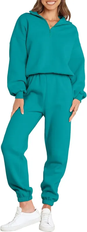 ANRABESS Women 2 Piece Outfits Sweatsuit Oversized Half Zip Sweatshirt Jogger Sweatpants Tracksuit Lounge Set 2024 Clothes